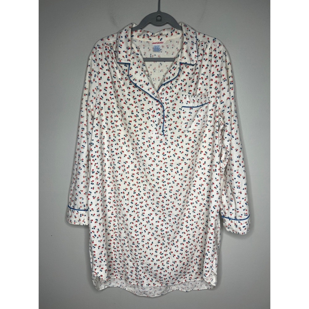 VTG 80s Sanforized Floral Flannel Nightgown Cottagecore‎ Prairie XL 100% Cotton